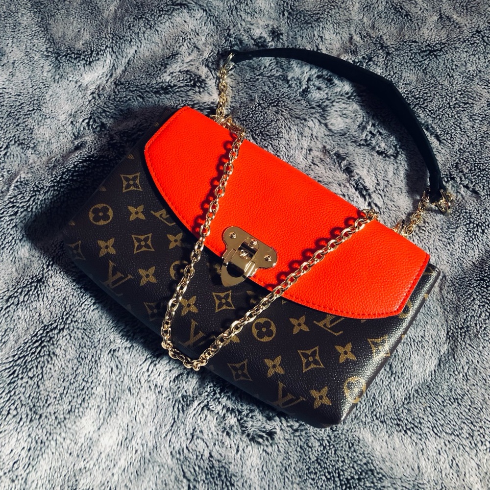 Luxury Red and Brown Designer Handbag